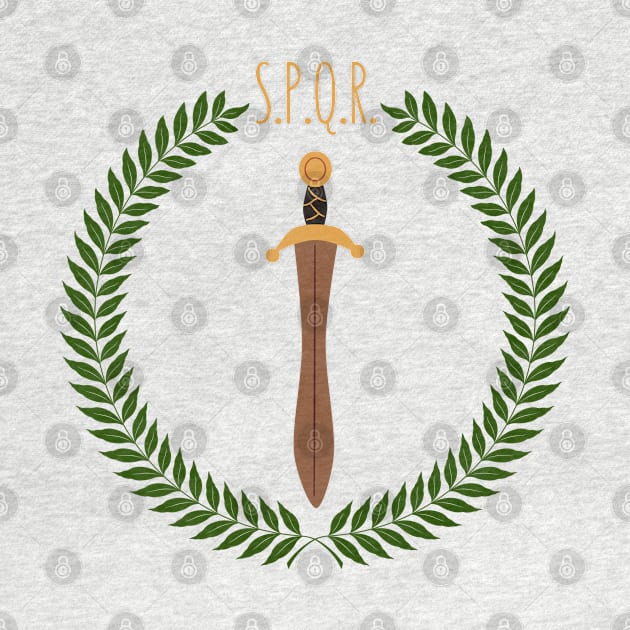 In this picture we see a laurel wreath. This is where the gladius is drawn and above it stands the acronym SPQR. Which means the Senate and people of Rome. by Atom139